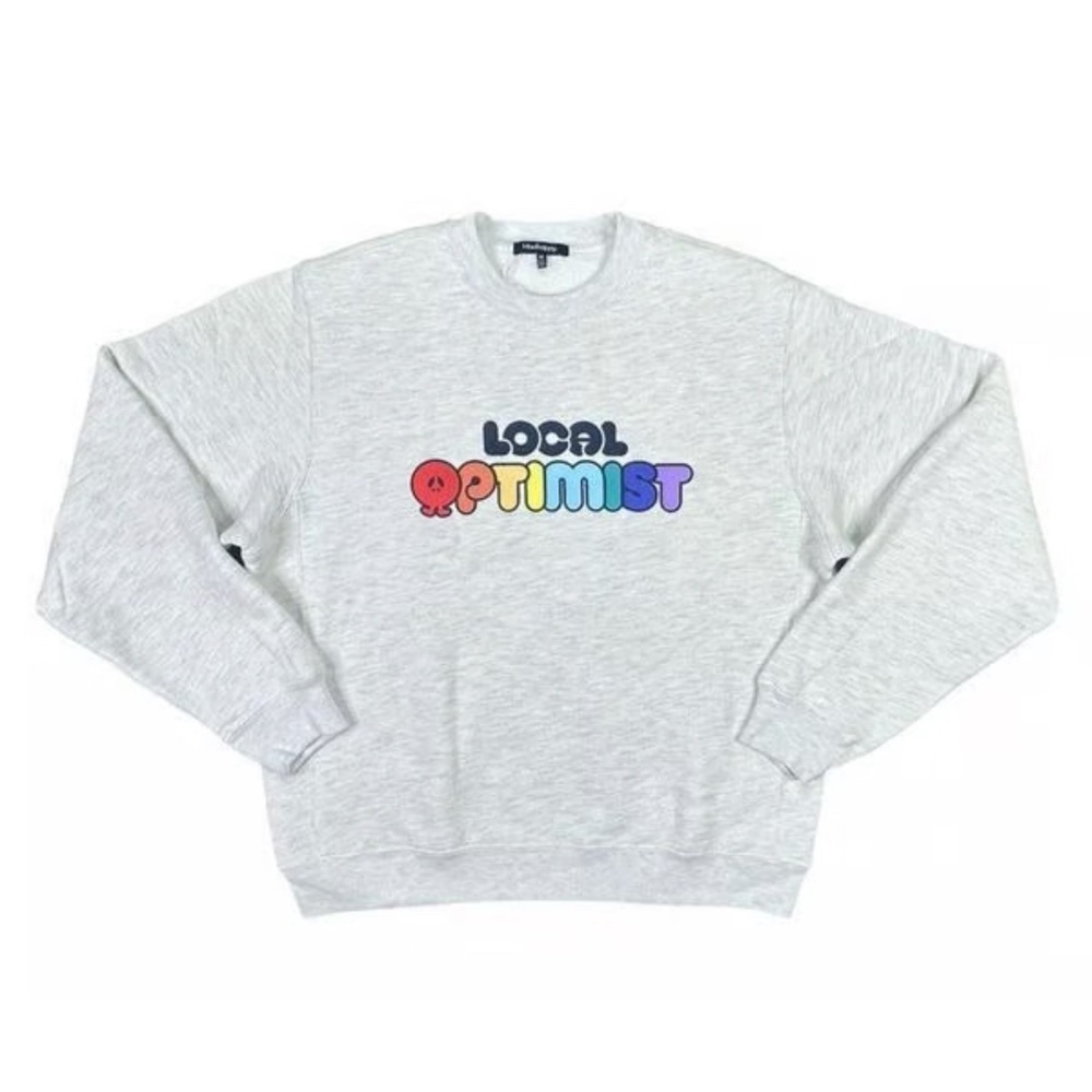 MADHAPPY Local‎ Optimist Fleece Crewneck Sweatshirt Ash M Rainbow Logo